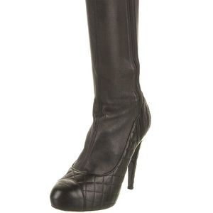 Chanel Tall Leather CC logo quilted boots